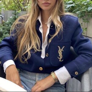 Saint Laurent navy logo blazer jacket